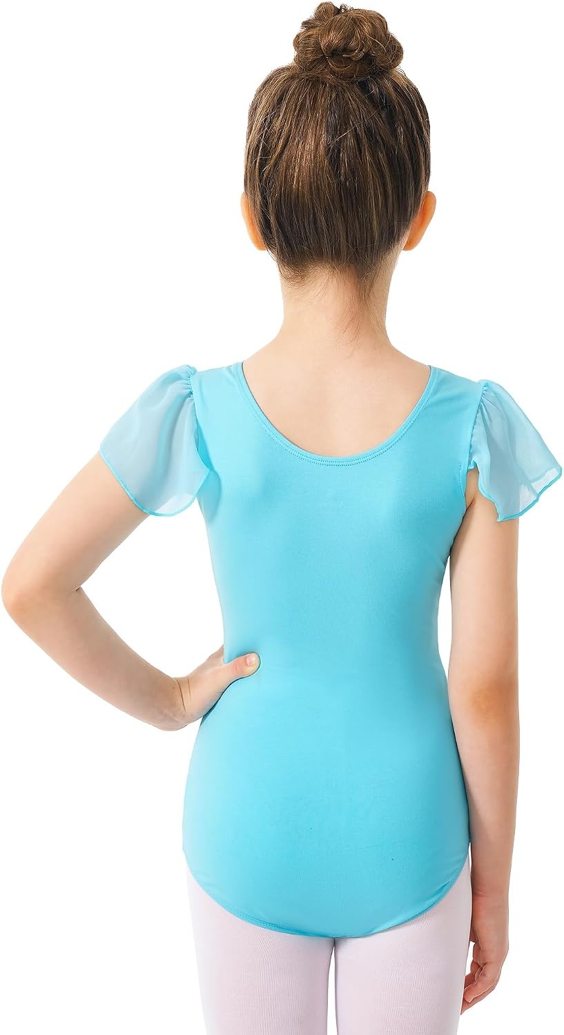 Stelle Girls Leotards Black Ballet Dance Leotards Ruffle Short Sleeve Gymnastics Outfits(Toddler/Little Kid/Big Kid)(Pool Blue)