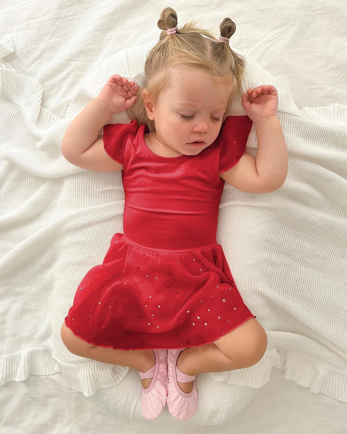 Stelle Ballet Leotards for Girls Dance Leotard with Skirt Kids Dance Dress | Ballet Dress for Toddler Girls, Ruffle Sleeve, Chiffon Skirt, Dance Costume for Performances, Birthday Party, Daily Wear(1-red(shiny Skirt))