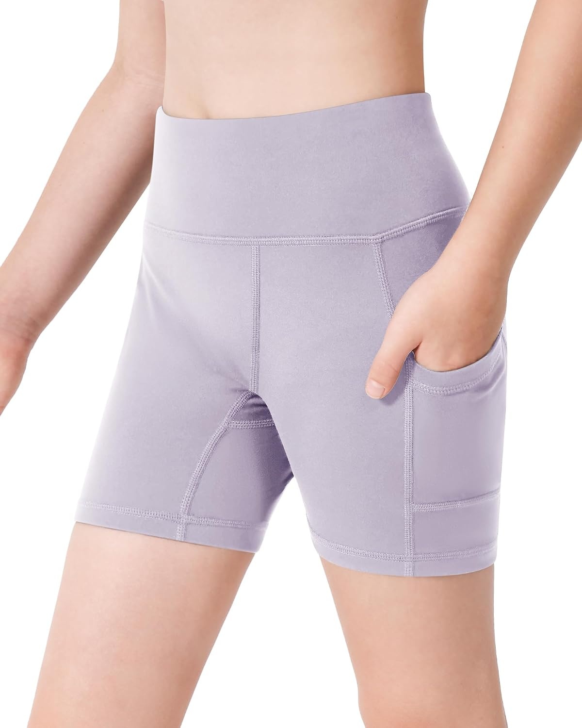 Stelle Girls 3″/4″/8″ Bike Volleyball Shorts with Pockets Youth Athletic Yoga Dance Gymnastics Compression(Lavender)