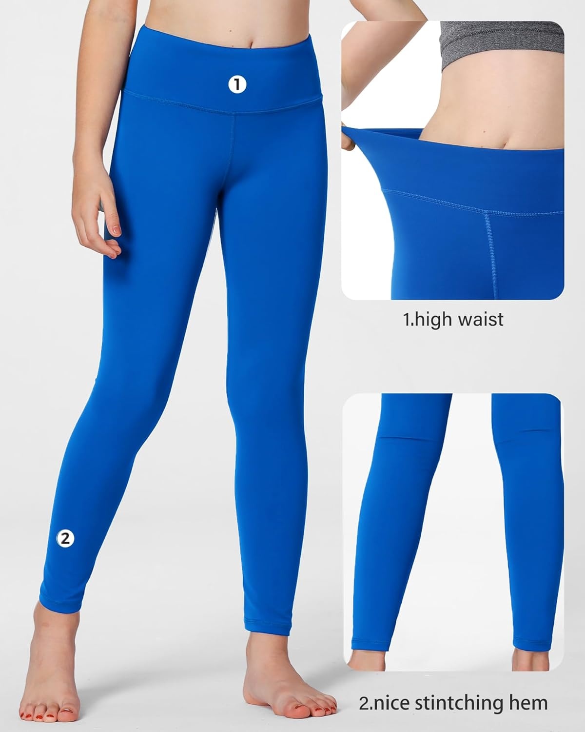 Stelle Girls Athletic Leggings Kids Dance Workout Running Yoga Pants with Hidden Pocket(Sapphire)