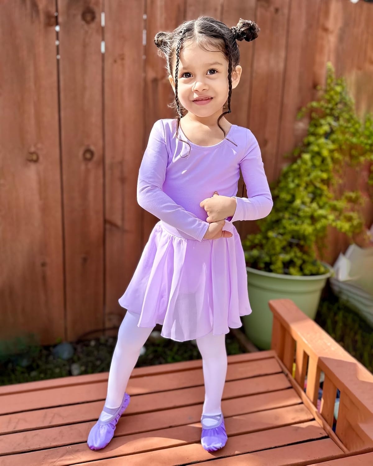 Stelle Ballet Leotards for Girls Long Sleeve Toddler Dance Leotard Outfits with Skirt Classic(Little/Big Kid)(Purple)