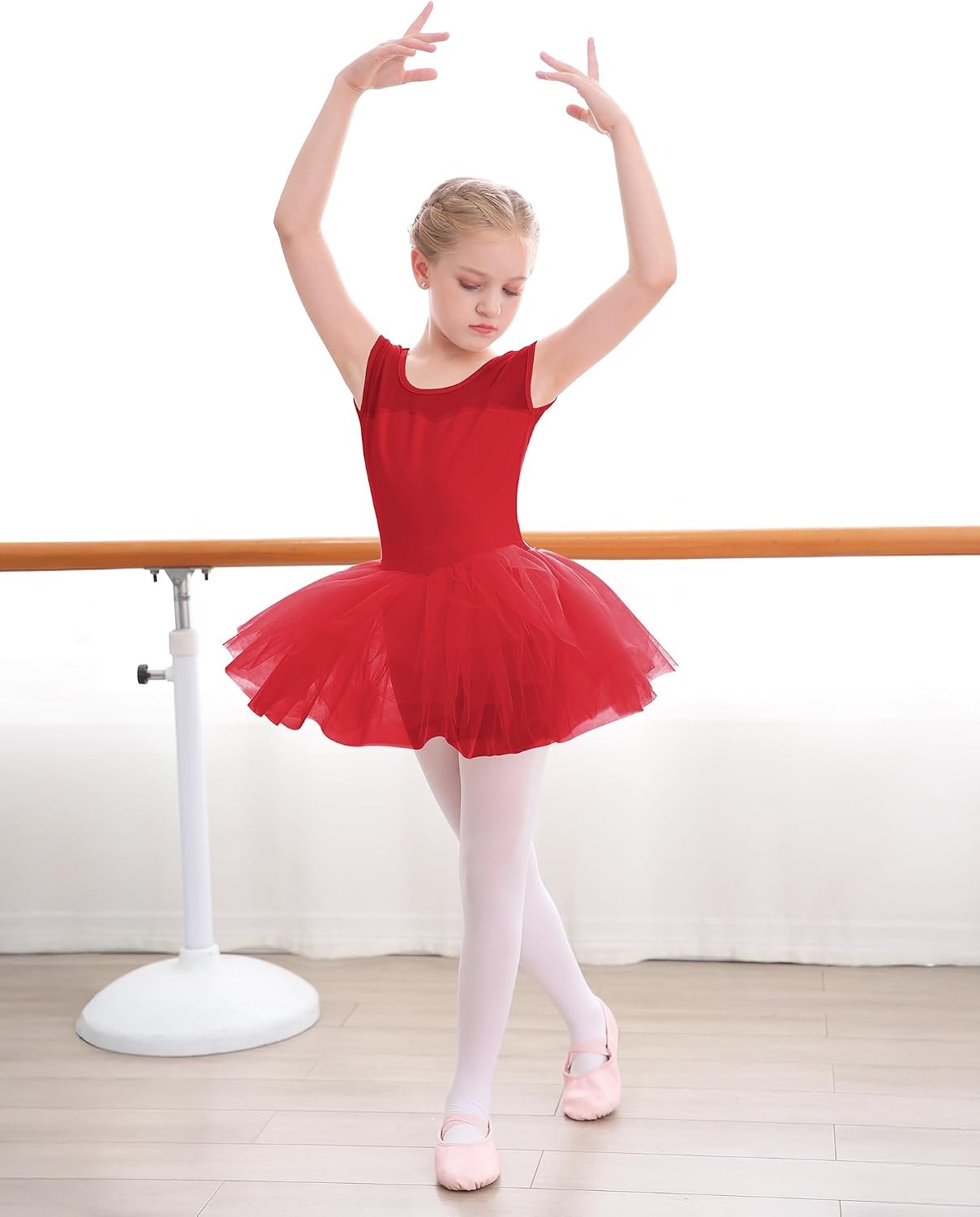 Stelle Ballet Leotards for Girls with Tutu Skirt Ballerina Dance Costumes(01-red)