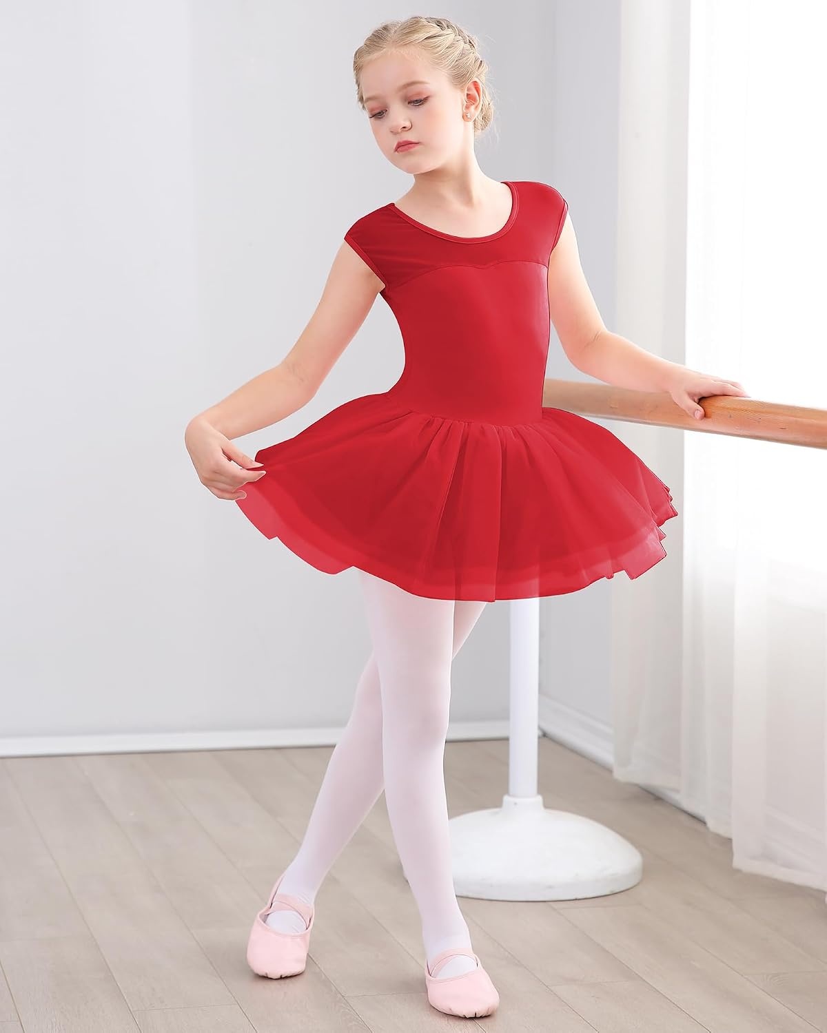 Stelle Ballet Leotards for Girls with Tutu Skirt Ballerina Dance Costumes(01-red)