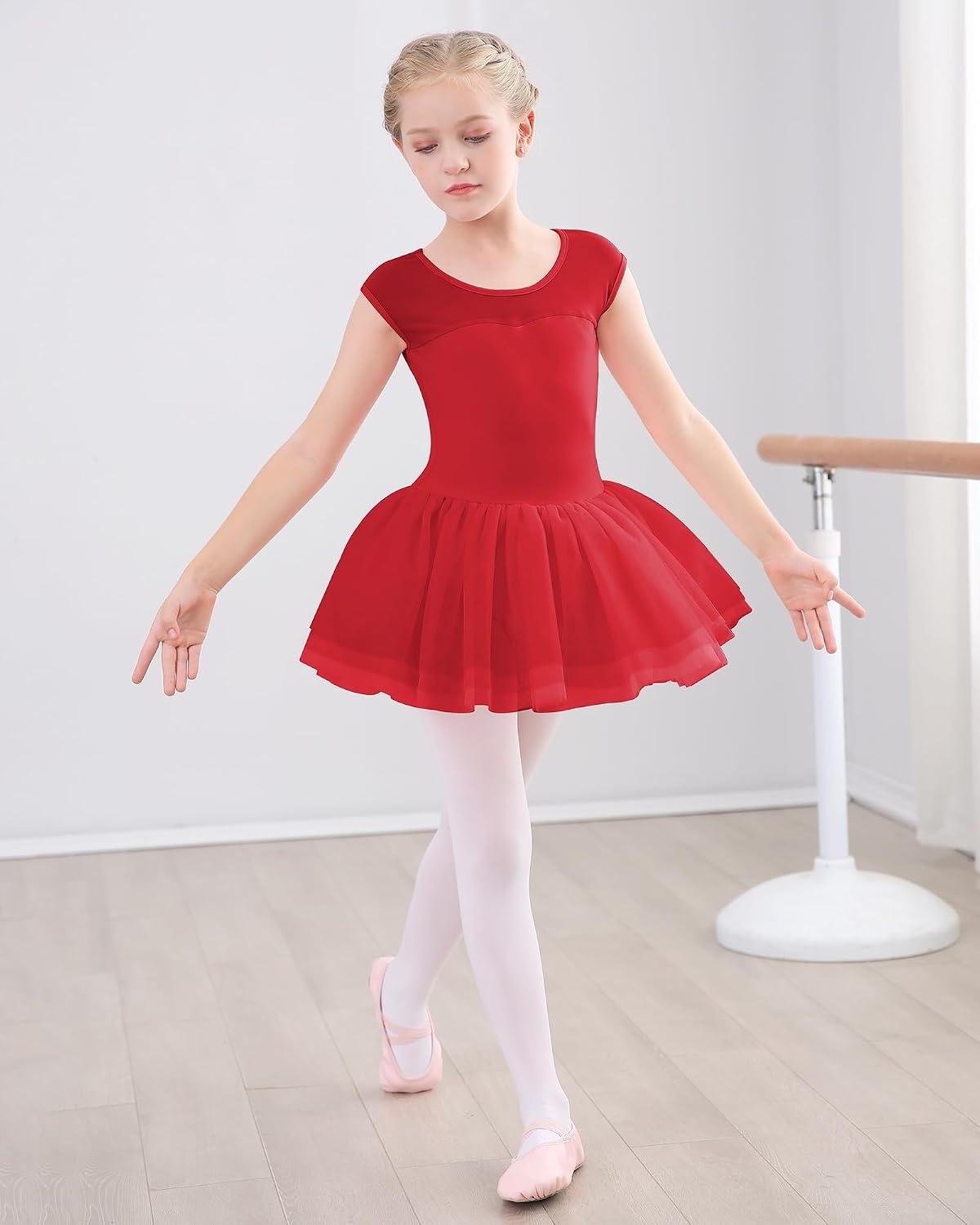 Stelle Ballet Leotards for Girls with Tutu Skirt Ballerina Dance Costumes(01-red)