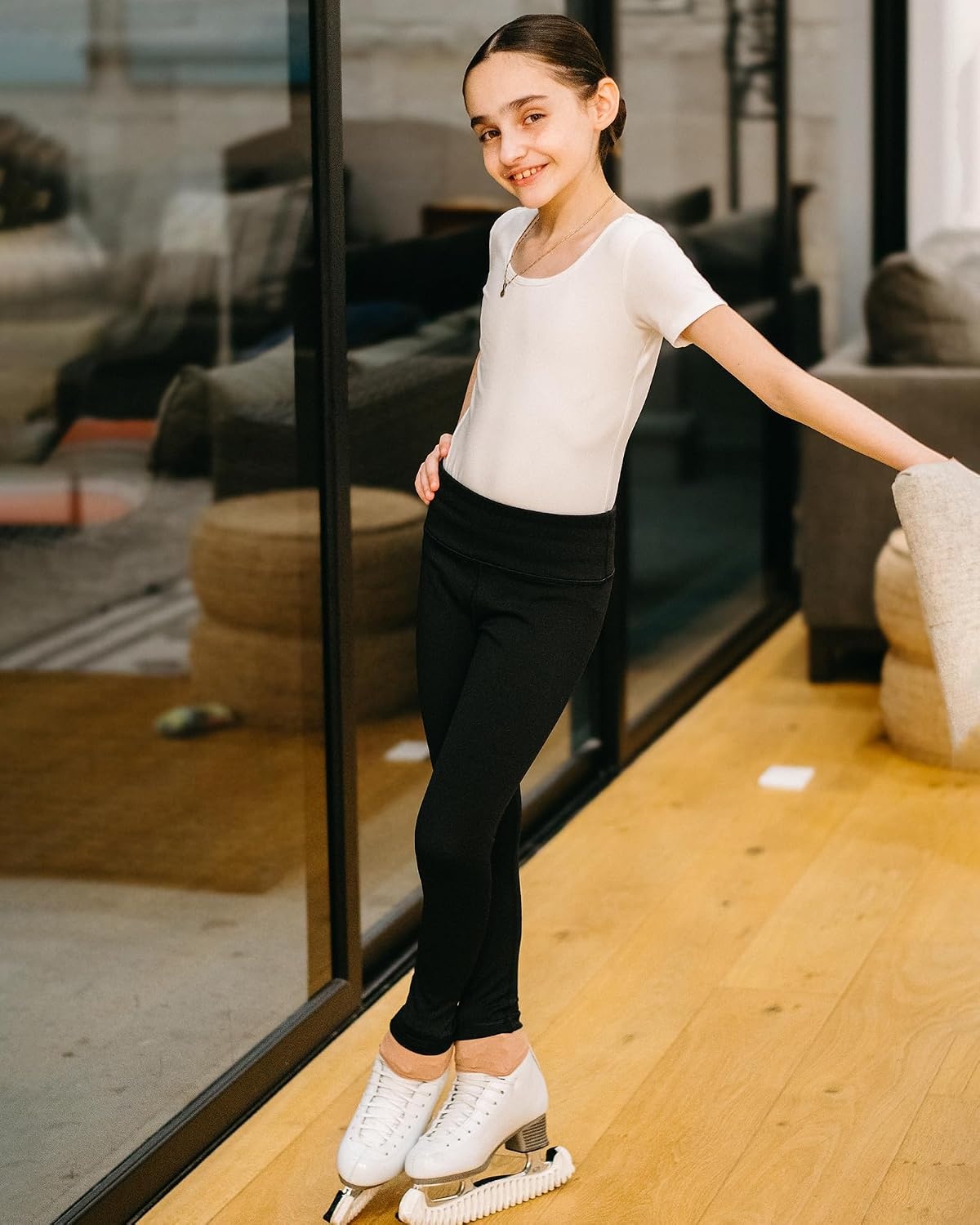 Stelle Girls Fleece Lined Leggings with Hidden Pocket High Waisted 2 Packs(A1-black (Fleece Lined))