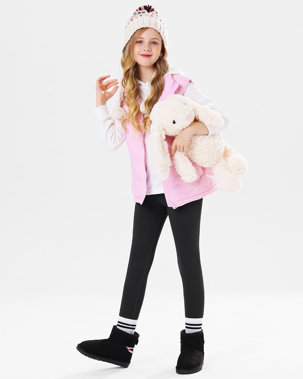 Stelle Girls Fleece Lined Leggings with Hidden Pocket High Waisted 2 Packs(A1-black (Fleece Lined))