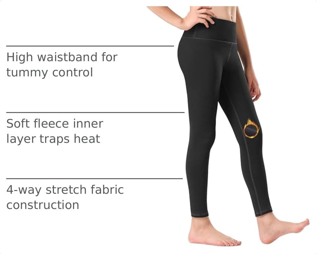Stelle Girls Fleece Lined Leggings with Hidden Pocket High Waisted 2 Packs(A1-black (Fleece Lined))