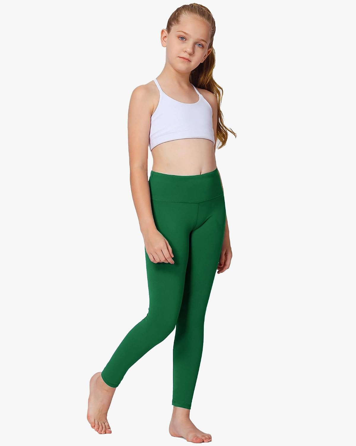 Stelle Girls Athletic Leggings Kids Dance Workout Running Yoga Pants with Hidden Pocket(Evergreen)