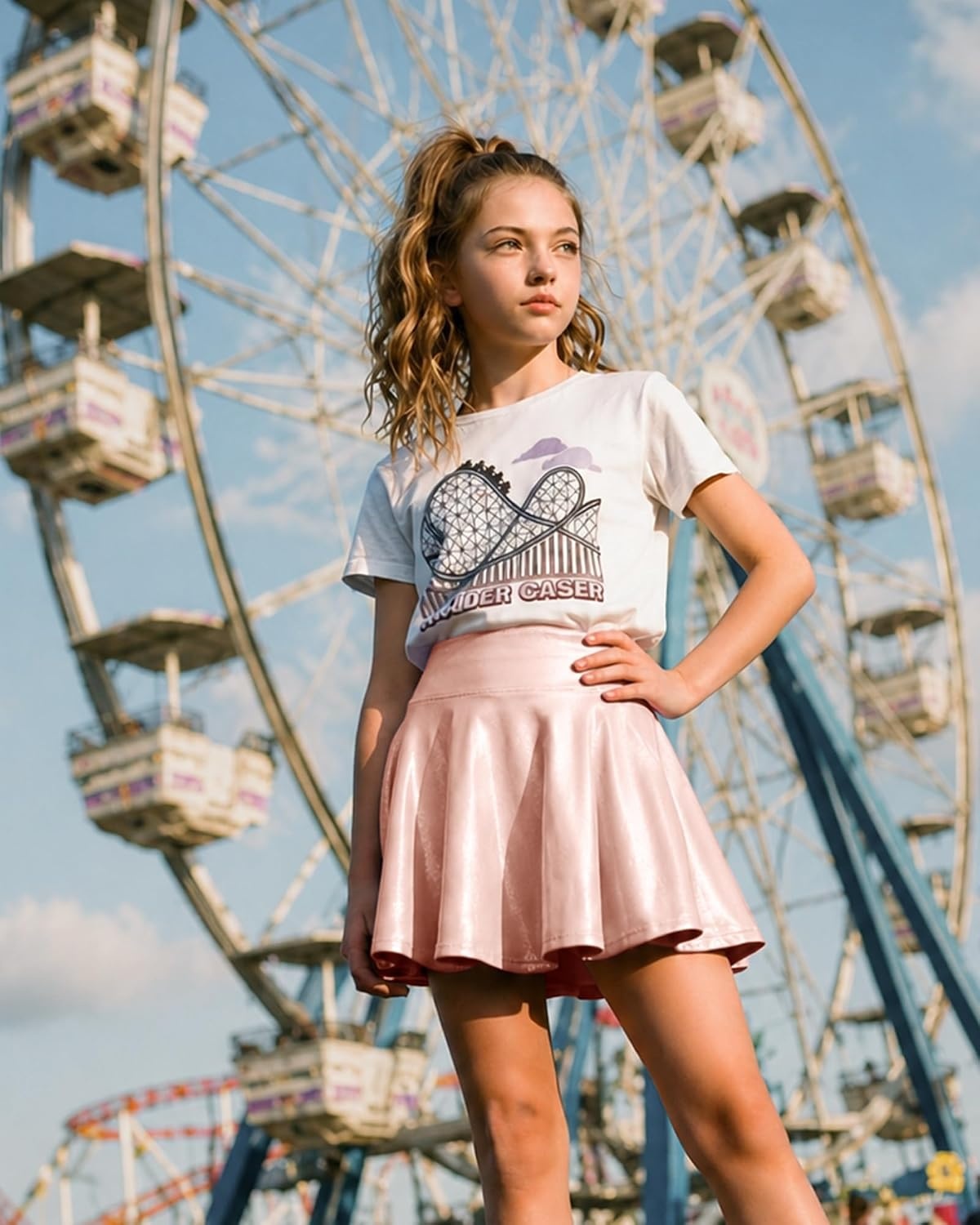 Stelle Girls Metallic Skirt with Short High Waisted Skort 6-15 Years(Pink)