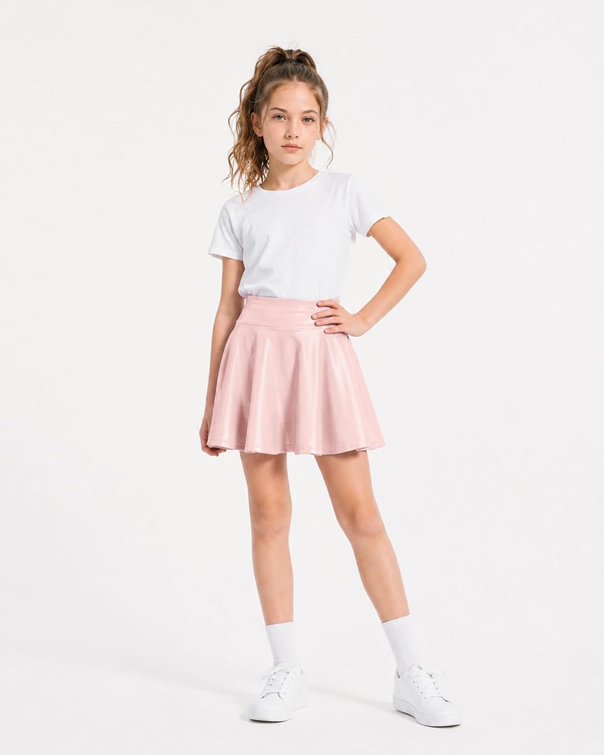 Stelle Girls Metallic Skirt with Short High Waisted Skort 6-15 Years(Pink)
