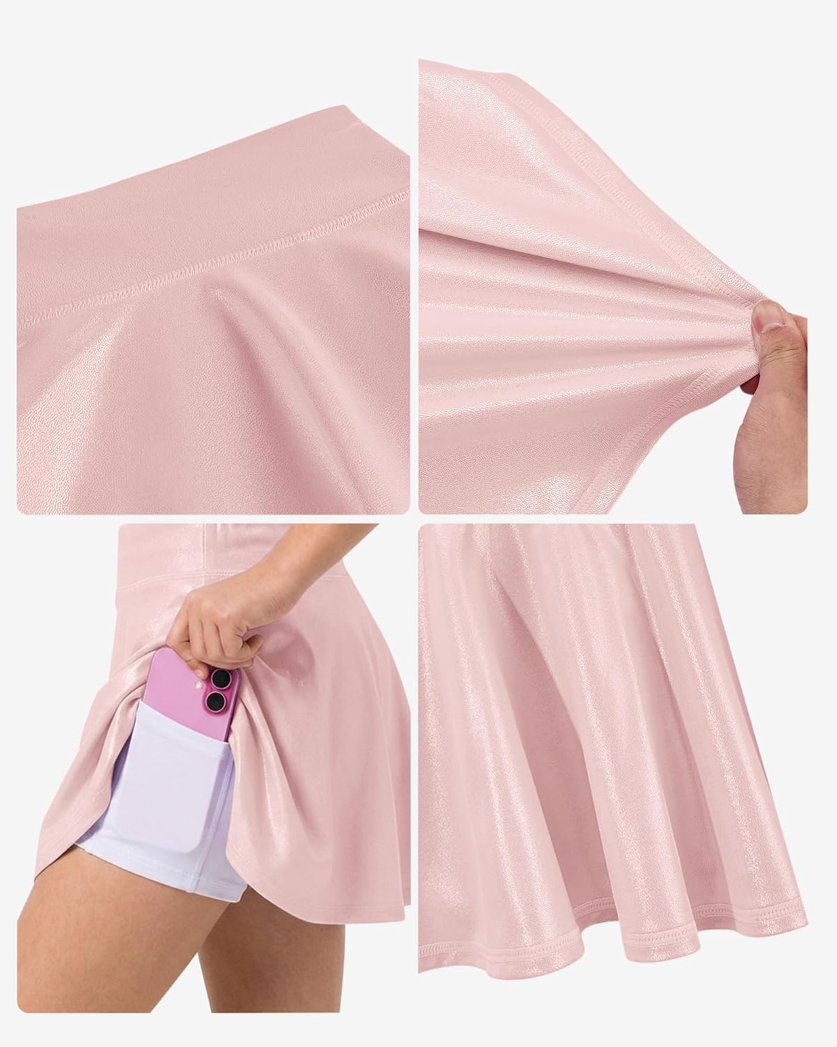 Stelle Girls Metallic Skirt with Short High Waisted Skort 6-15 Years(Pink)