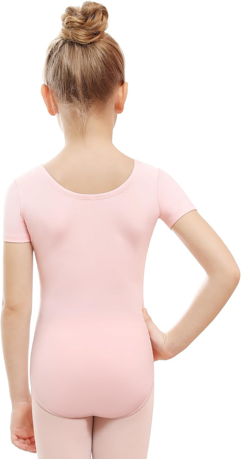 Stelle Leotards for Girls Ballet Scoop Neck Short Sleeve Leotard Gymnastics Dance Unitards(Ballet Pink)