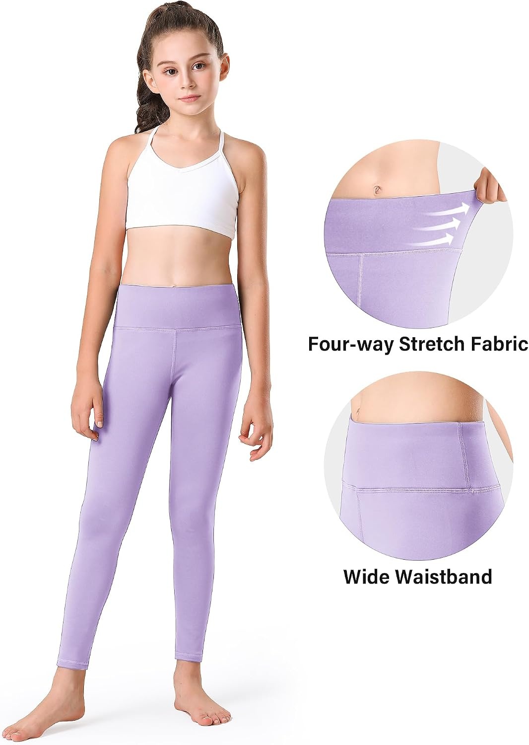 Stelle Girls Fleece Lined Leggings with Hidden Pocket High Waisted 2 Packs(Lilac)