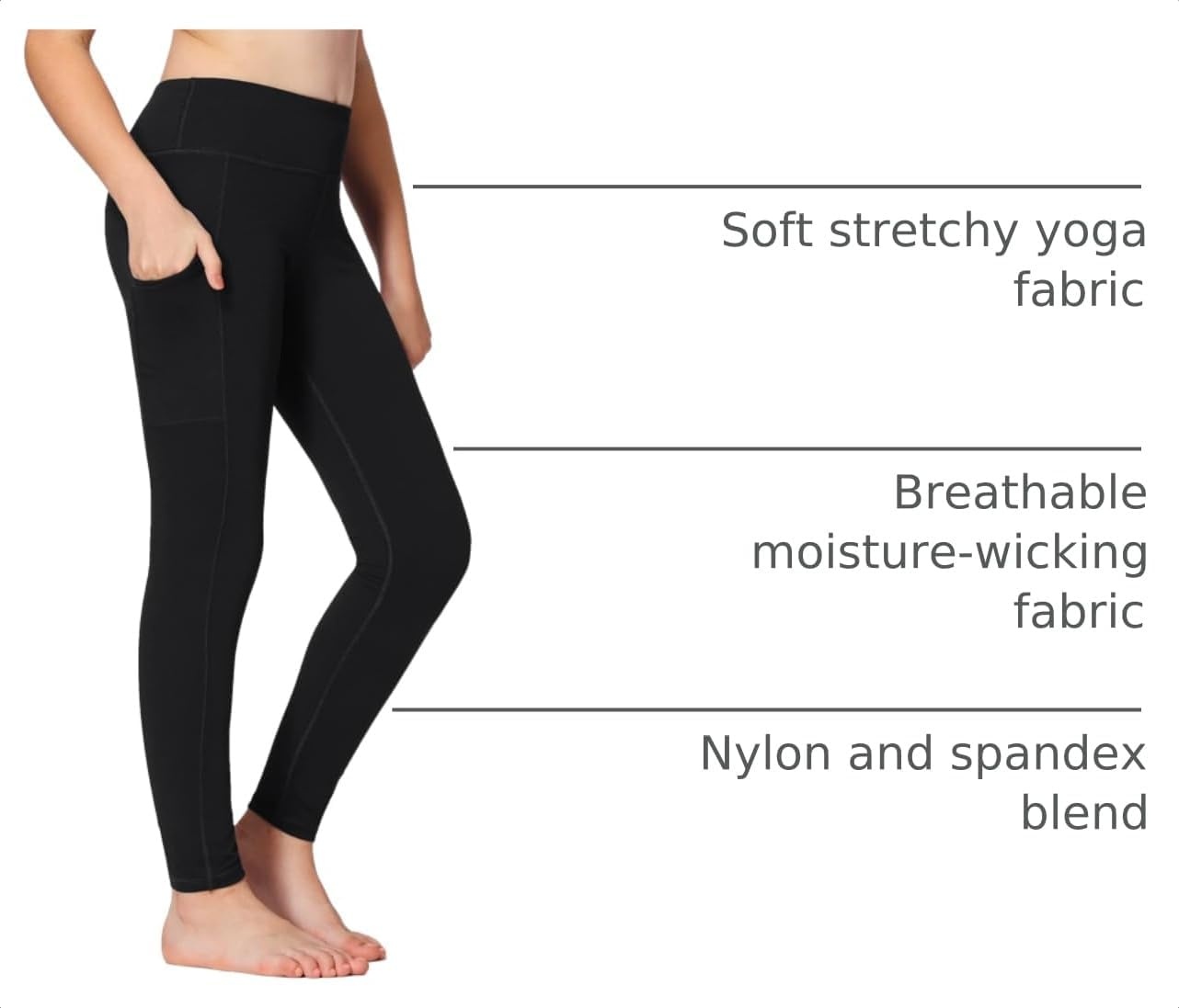 Stelle Girls Leggings with Pockets Kids Dance Yoga Running Athletic Pants | Soft 4-Way Stretch,High-Rise Wide Waistband,Side Pockets,Moisture-Wicking,Non-See-Through for Dance,Yoga,Running,Daily Wear(4-pack-black (2 Side Pocket))