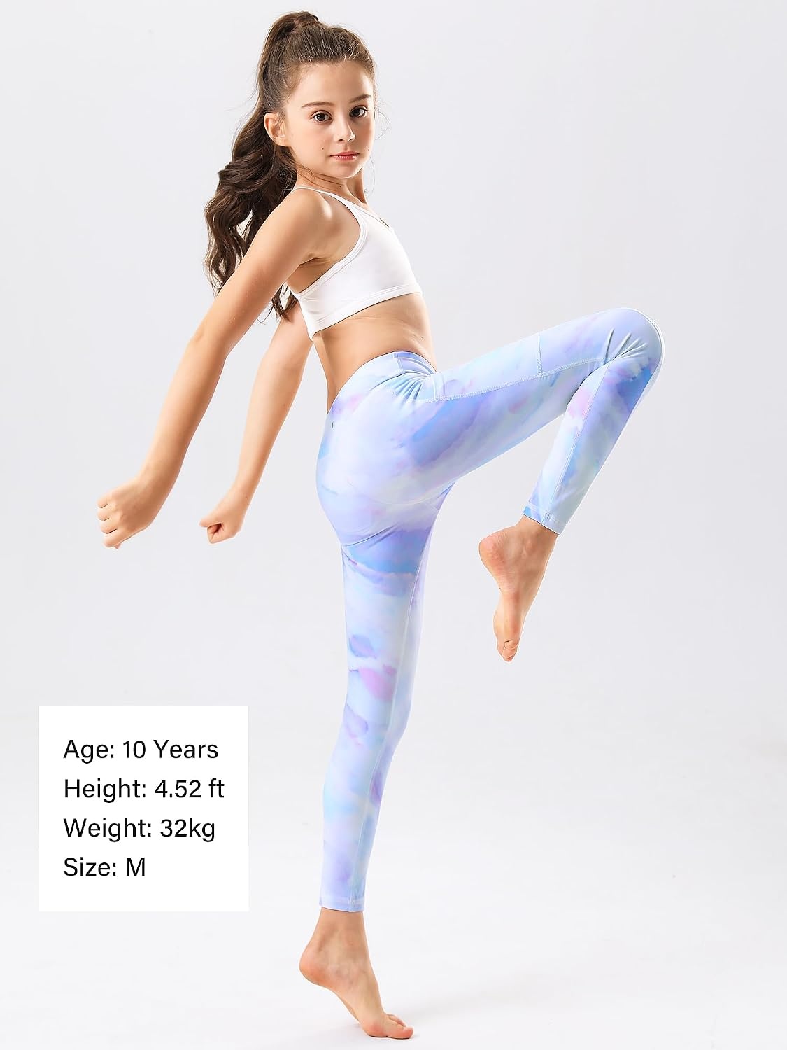 Stelle Girls Leggings with Pockets Kids Dance Yoga Running Athletic Pants | Soft 4-Way Stretch,High-Rise Wide Waistband,Side Pockets,Moisture-Wicking,Non-See-Through for Dance,Yoga,Running,Daily Wear(Lilac Sky)