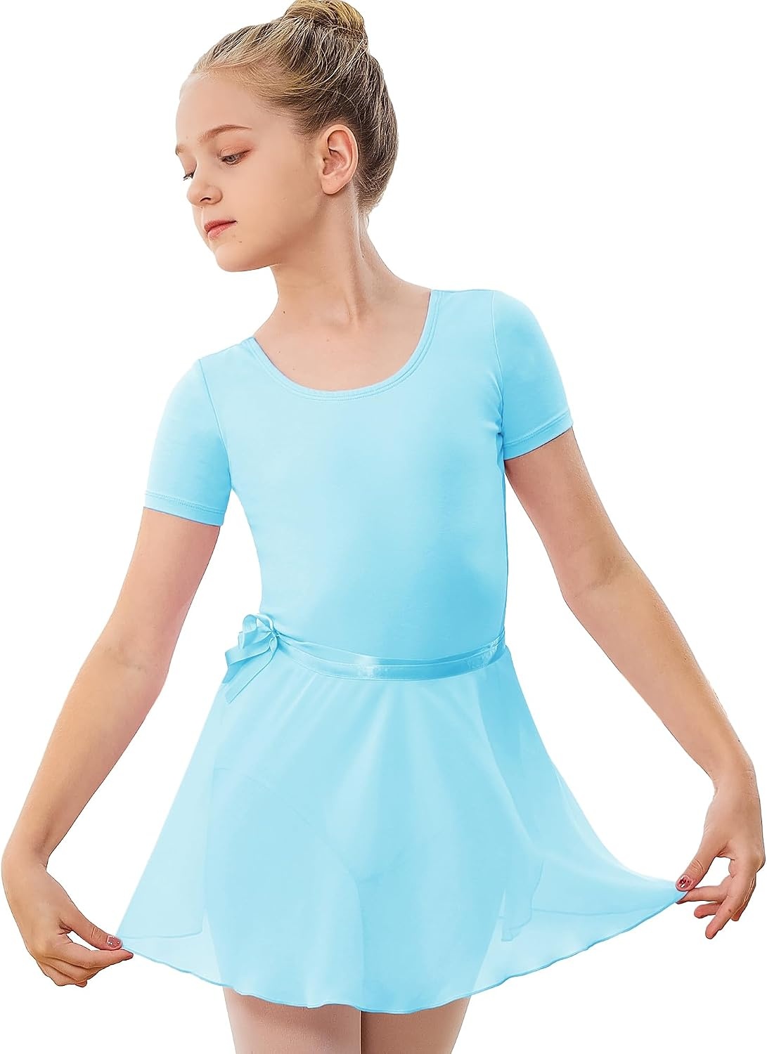 Stelle Girls Ballet Leotards Toddler Dance Combo with Skirt and Tights | Crew neck, Removable ballet skirt, Durable footed tights, Fully lined front, High elasticity & durable, Breathable(1-pool Bule)