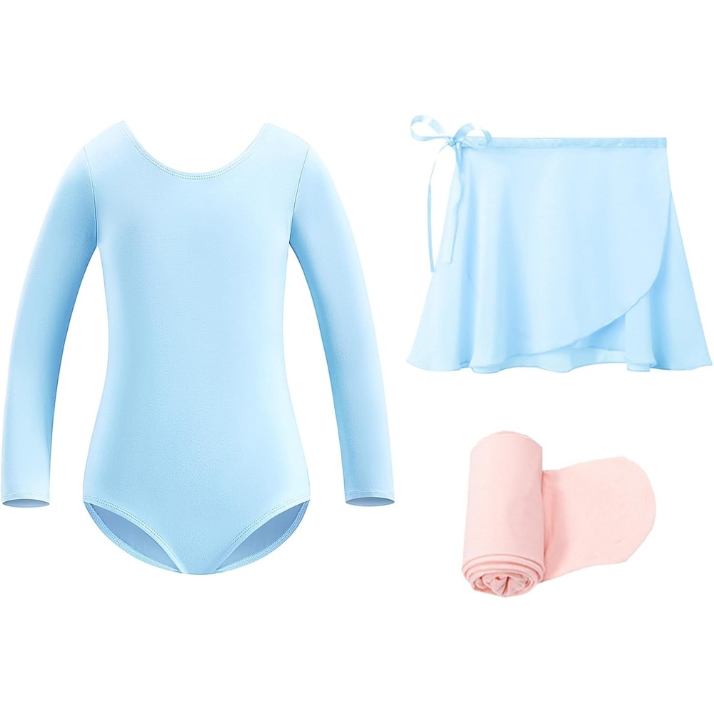 Stelle Girls Ballet Leotards Toddler Dance Combo with Skirt and Tights(Blue)