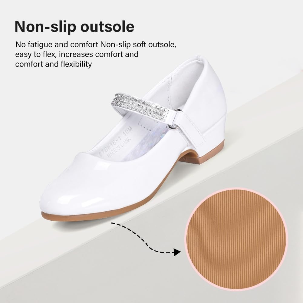 Stelle Girls Mary Jane Dress Shoes Low Heel Glitter Patent Bow Kids Party Wedding Flower Girl School Shoes(Toddler/Little/Big Kid)(Classic Patent-white)