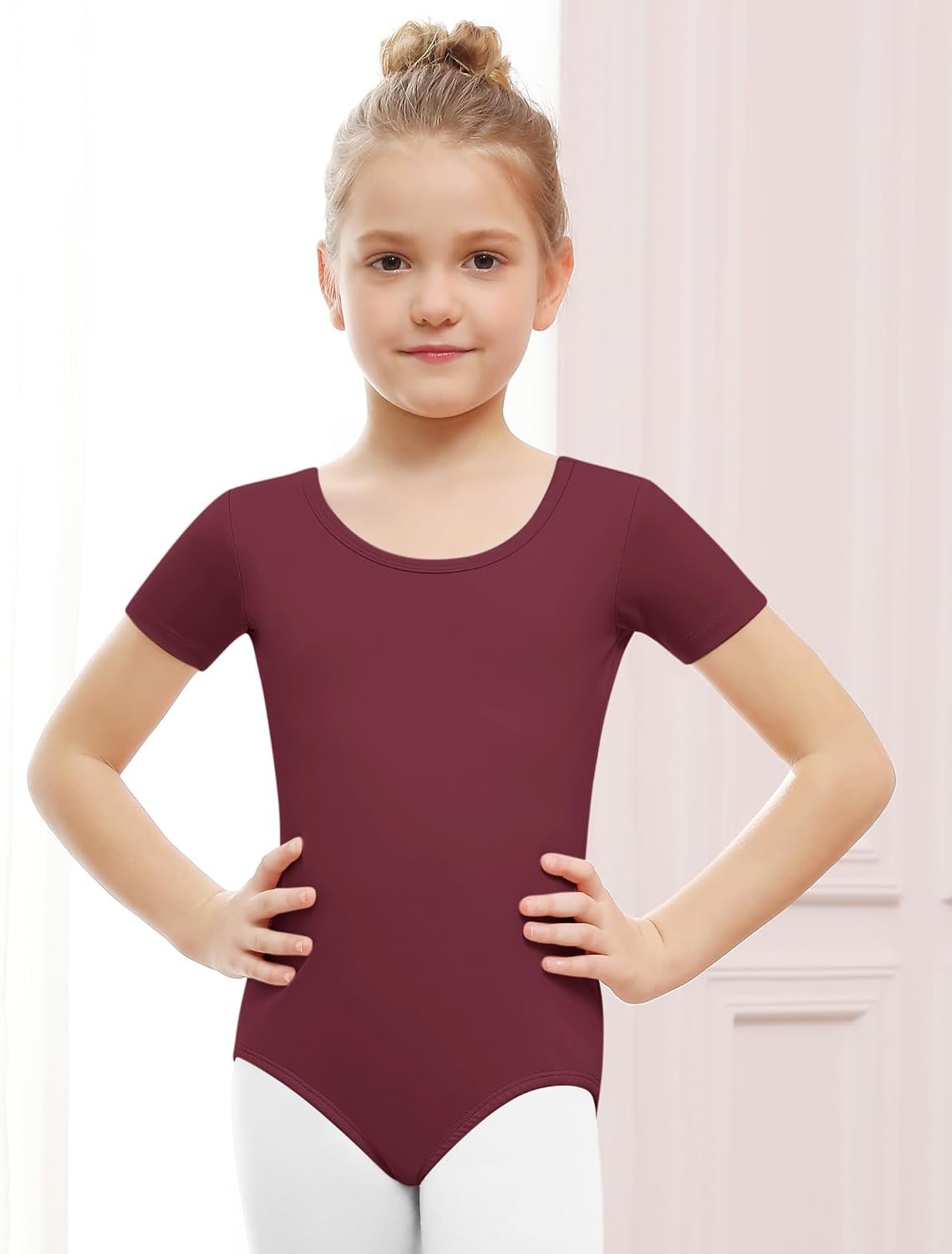 Stelle Ballet Leotards for Girls Short Sleeve Gymnastics Dance Outfit 2-16Y | Scoop neckline, Stretch fabric, Comfortable fit, Skin-friendly, Gymnastics & Ballet, Toddler dancewear, Kids bodysuit(Cherry)