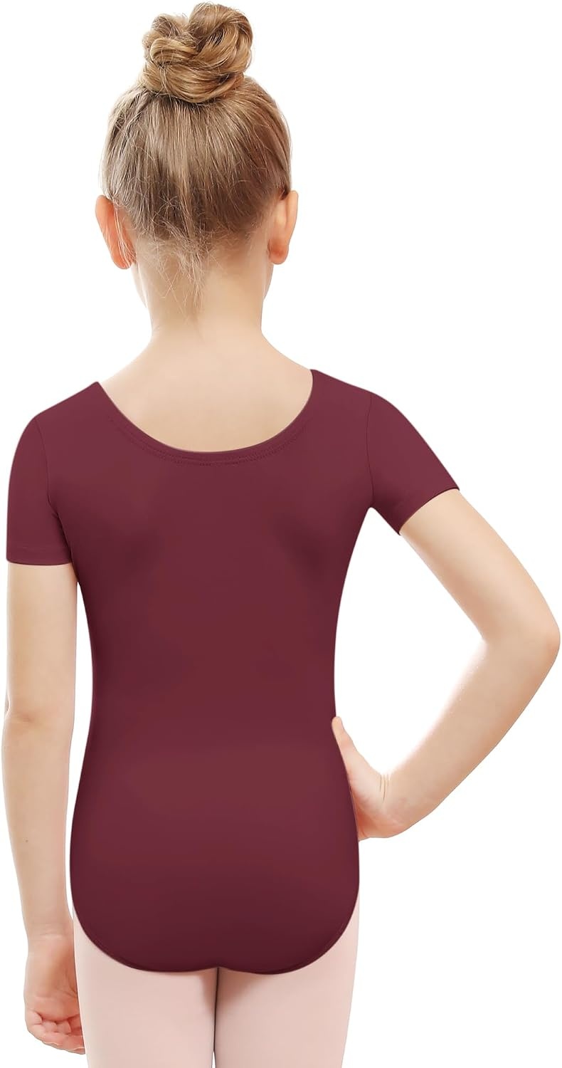 Stelle Ballet Leotards for Girls Short Sleeve Gymnastics Dance Outfit 2-16Y | Scoop neckline, Stretch fabric, Comfortable fit, Skin-friendly, Gymnastics & Ballet, Toddler dancewear, Kids bodysuit(Cherry)
