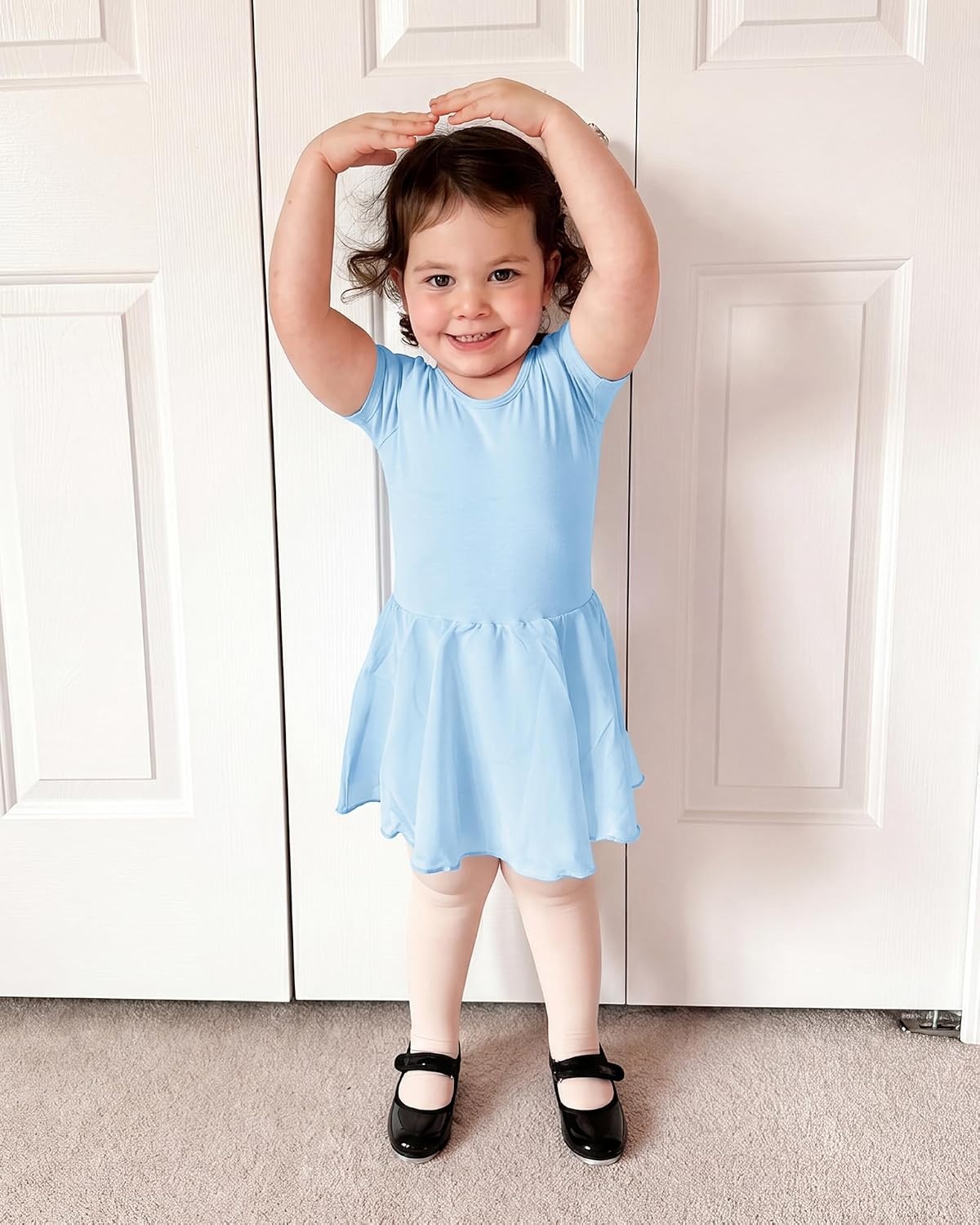 Stelle Ballet Leotards for Girls Toddler Ballet Outfit Dance Leotard Dress | Ballerina Outfit Dress, Criss-Cross & Bow Back, Soft Stretch Fabric, Short Sleeve, Dance Recital, Gymnastics, Performance(Style 2-blue (Bow Back))