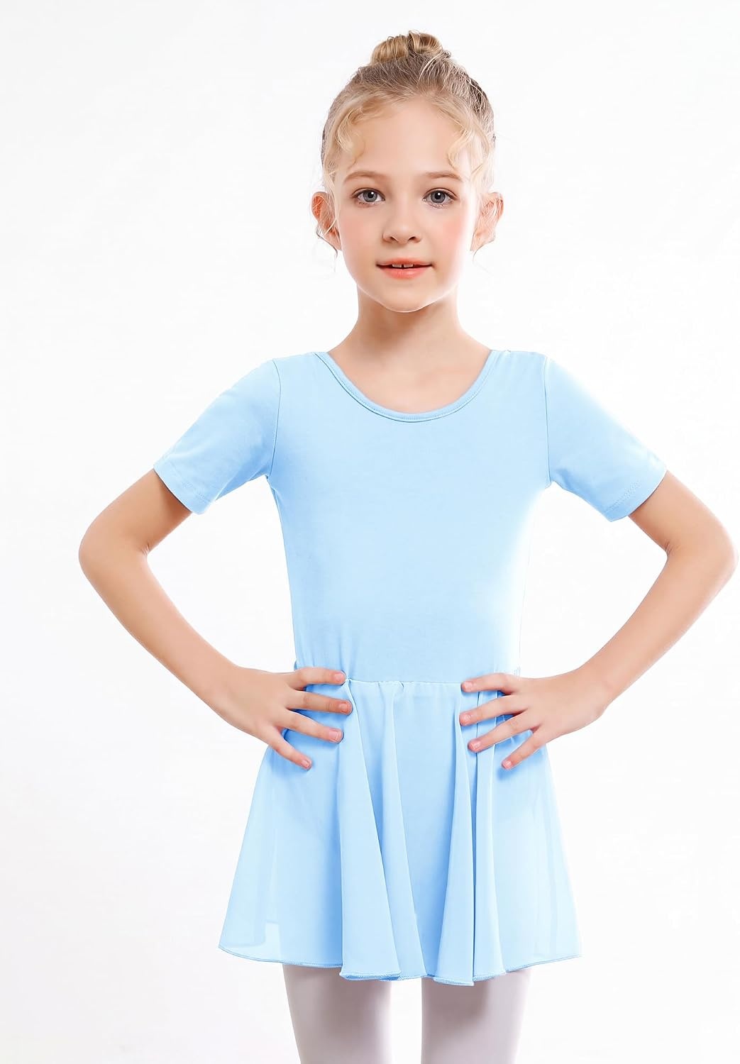 Stelle Ballet Leotards for Girls Toddler Ballet Outfit Dance Leotard Dress | Ballerina Outfit Dress, Criss-Cross & Bow Back, Soft Stretch Fabric, Short Sleeve, Dance Recital, Gymnastics, Performance(Style 2-blue (Bow Back))
