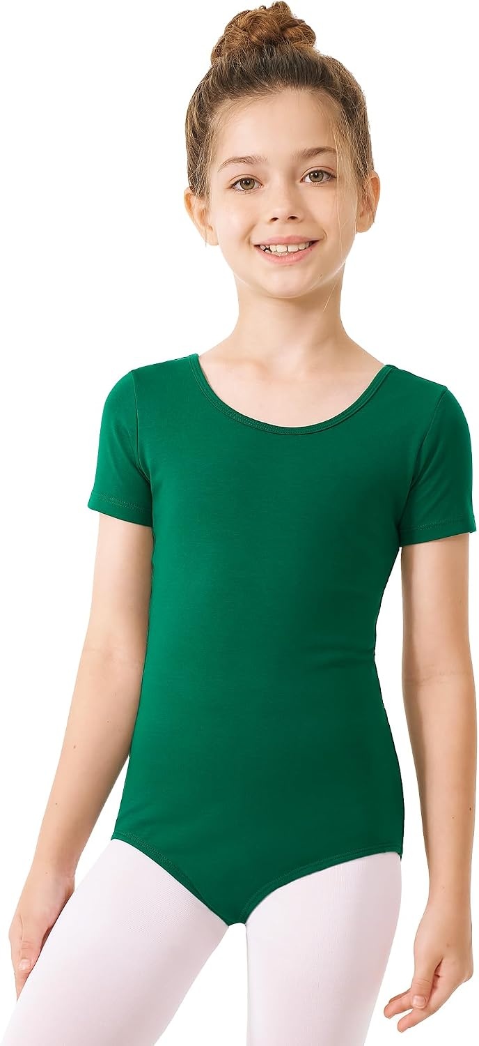 Stelle Girls Cotton Ballet Dance Leotard with Bow Back for Dance Class | Cotton, Soft stretch fabric, Breathable, Comfort fit, Leotard for girls, Toddler, Ballet class, Gymnastics, Dance recital(1-green)