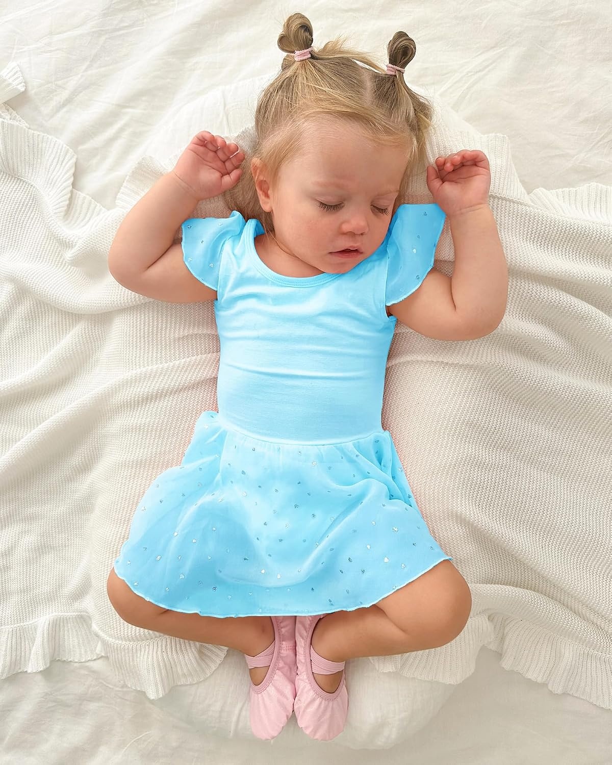 Stelle Ballet Leotards for Girls Dance Leotard with Skirt Kids Dance Dress | Ballet Dress for Toddler Girls, Ruffle Sleeve, Chiffon Skirt, Dance Costume for Performances, Birthday Party, Daily Wear(1-pool Blue(shiny Skirt))