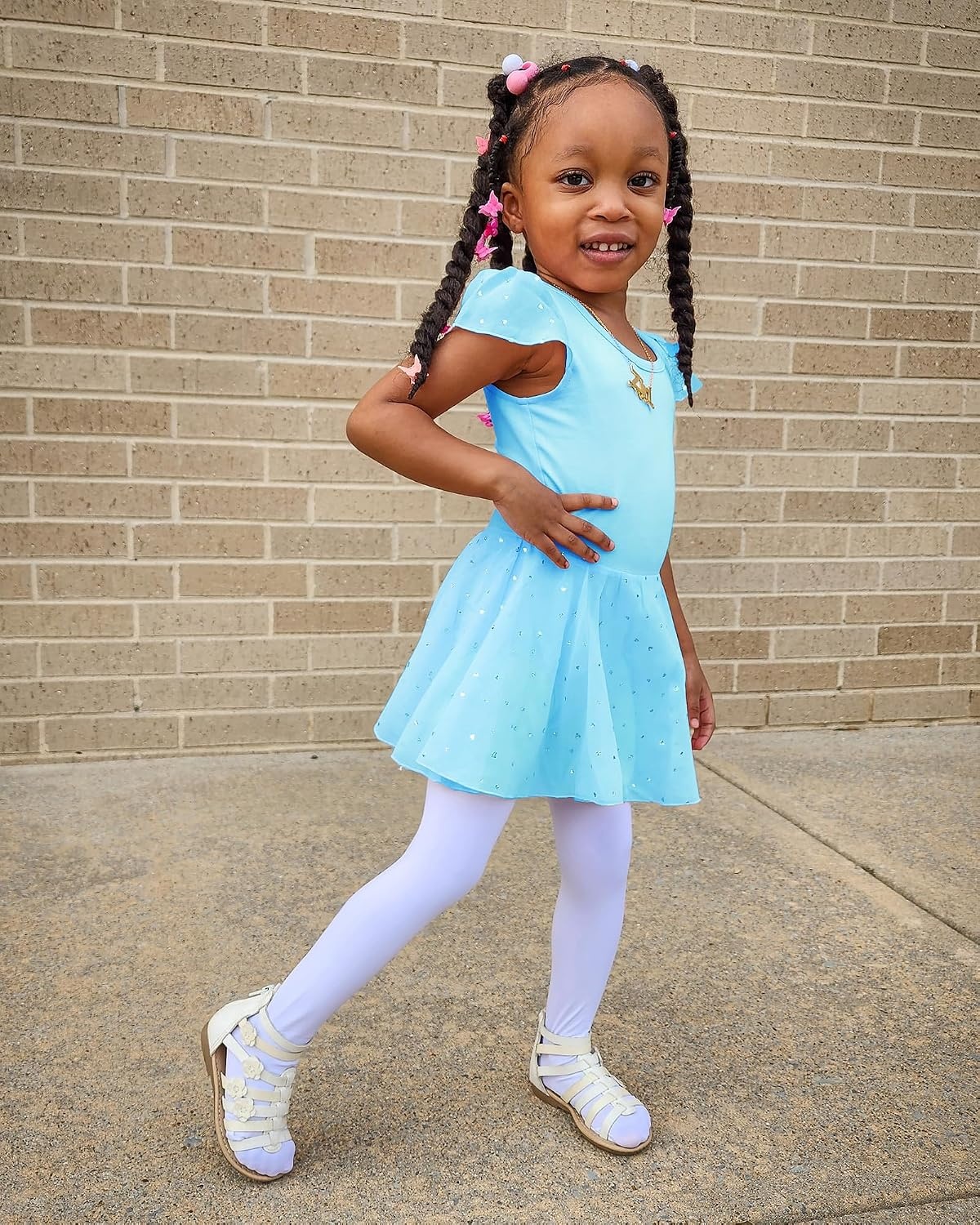Stelle Ballet Leotards for Girls Dance Leotard with Skirt Kids Dance Dress | Ballet Dress for Toddler Girls, Ruffle Sleeve, Chiffon Skirt, Dance Costume for Performances, Birthday Party, Daily Wear(1-pool Blue(shiny Skirt))