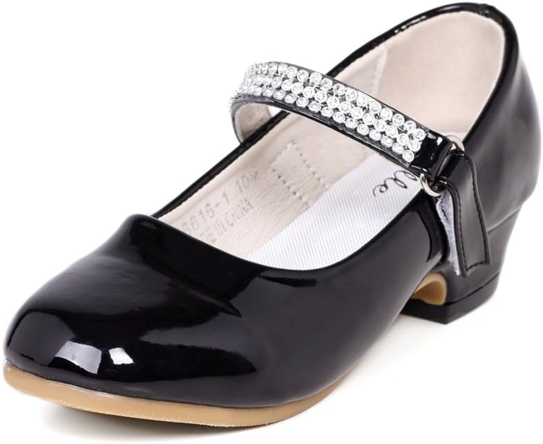 Stelle Girls Mary Jane Dress Shoes Low Heel Glitter Patent Bow Kids Party Wedding Flower Girl School Shoes(Toddler/Little/Big Kid)(Classic Patent-black)