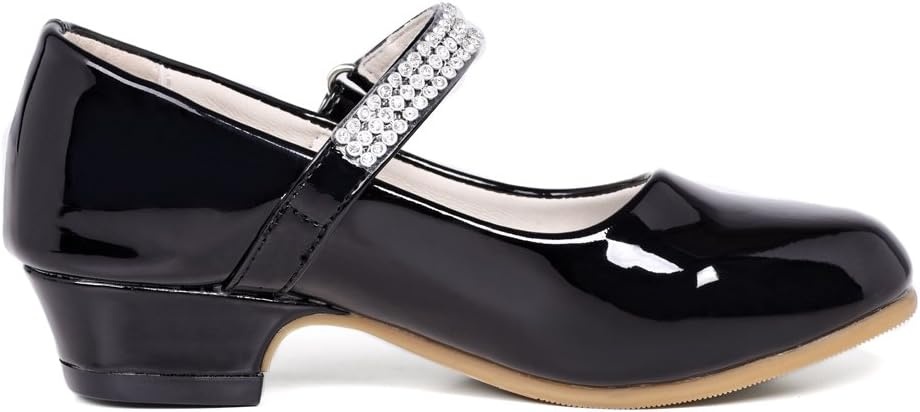 Stelle Girls Mary Jane Dress Shoes Low Heel Glitter Patent Bow Kids Party Wedding Flower Girl School Shoes(Toddler/Little/Big Kid)(Classic Patent-black)