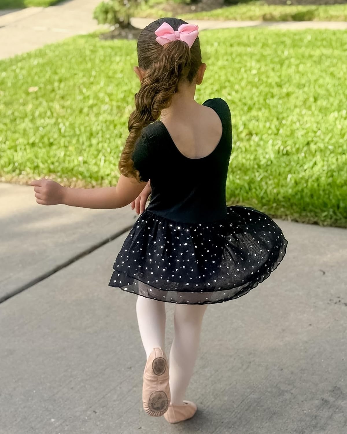 Stelle Ballet Leotards for Girls Short Sleeve Dance Leotards with Double-Layer Sequin Skirt Ballerina Costumes Dress(Black)