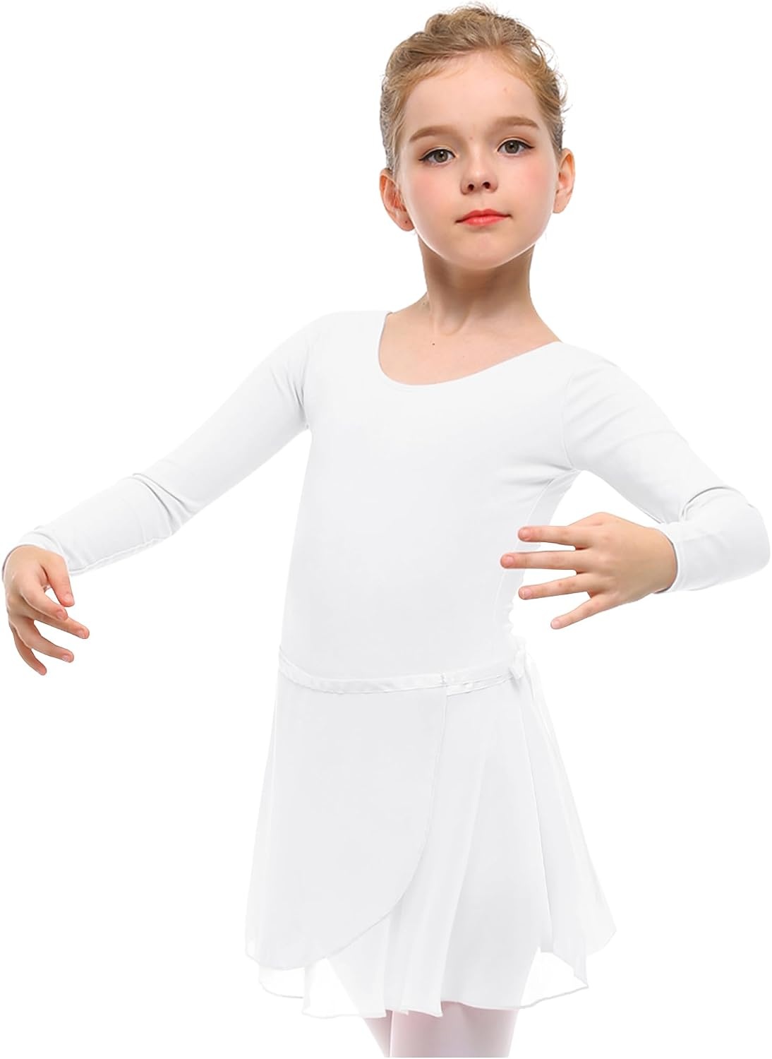Stelle Girls Ballet Leotards Toddler Dance Combo with Skirt and Tights | Crew neck, Removable ballet skirt, Durable footed tights, Fully lined front, High elasticity & durable, Breathable(White)