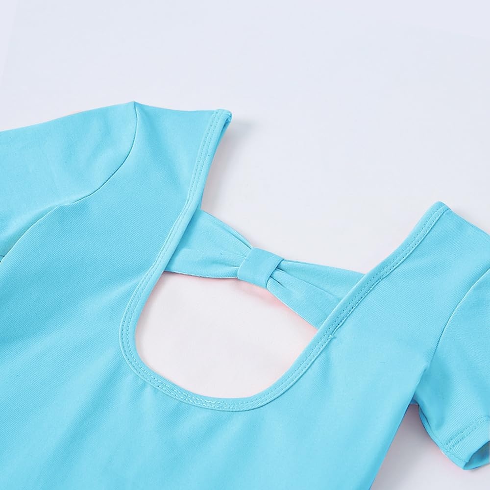 Stelle Girls Cotton Ballet Dance Leotard with Bow Back for Dance Class | Cotton, Soft stretch fabric, Breathable, Comfort fit, Leotard for girls, Toddler, Ballet class, Gymnastics, Dance recital(1-pool Blue)