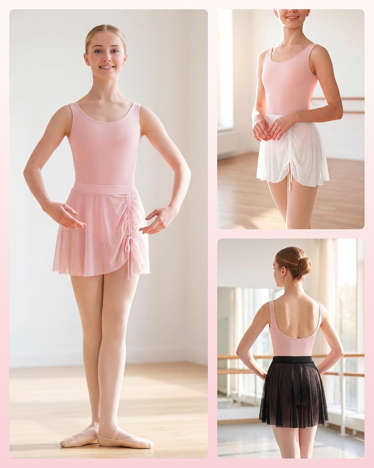 Stelle Women’s Pull On Ballet Skirt Chiffon Wrap Drawstring Dance Skirt(White)