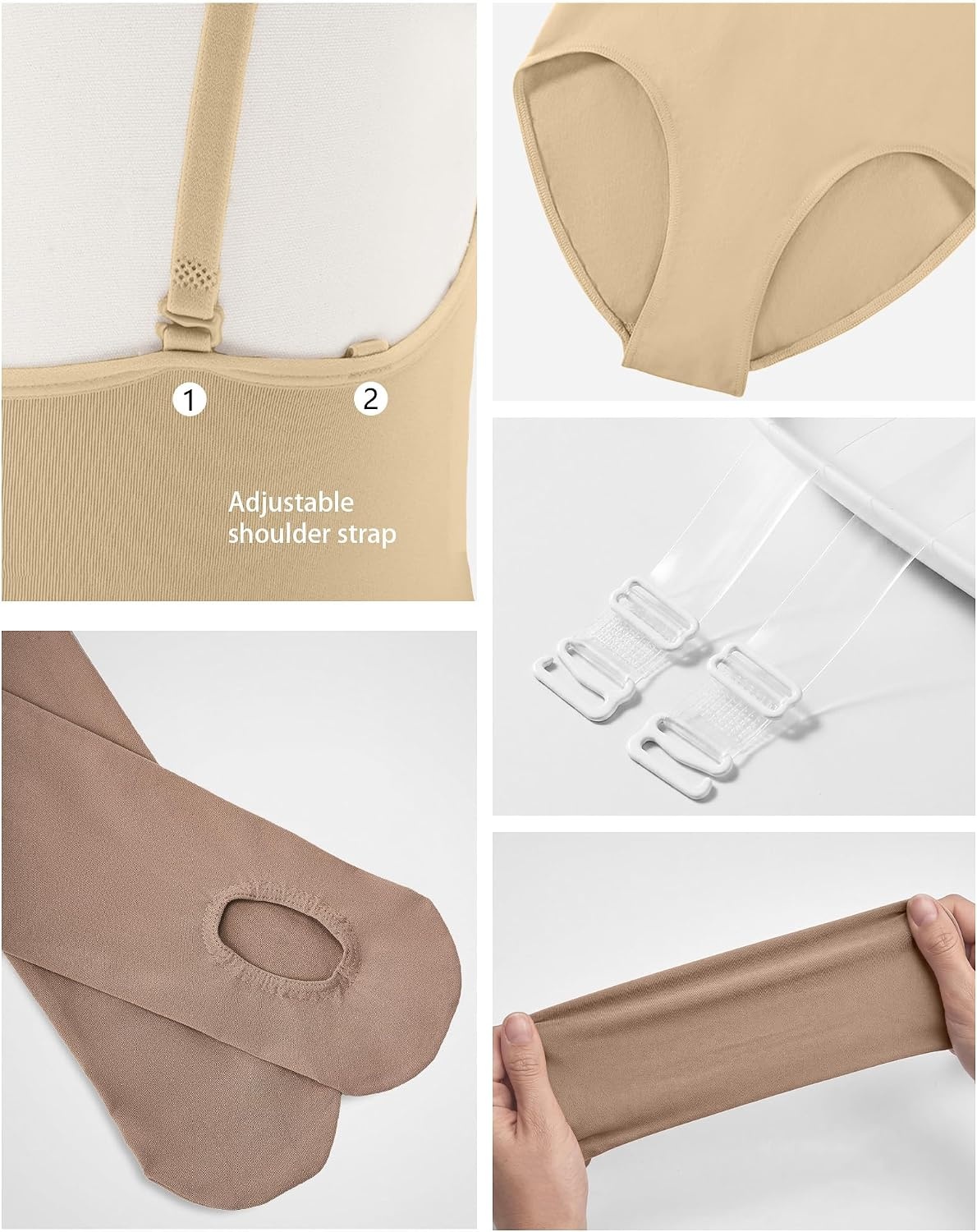 Stelle Girls Seamless Camisole Leotard with Convertible Tights | Both clothing-colored and clear detachable straps, 2-In-1 Convertible Tights, Fully lined front, High elasticity & durable(Light Nude)