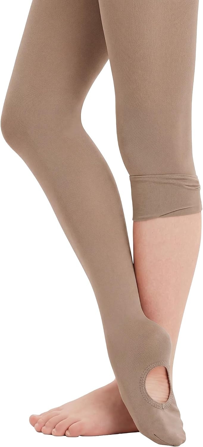 Stelle Girls Seamless Camisole Leotard with Convertible Tights | Both clothing-colored and clear detachable straps, 2-In-1 Convertible Tights, Fully lined front, High elasticity & durable(Light Nude)
