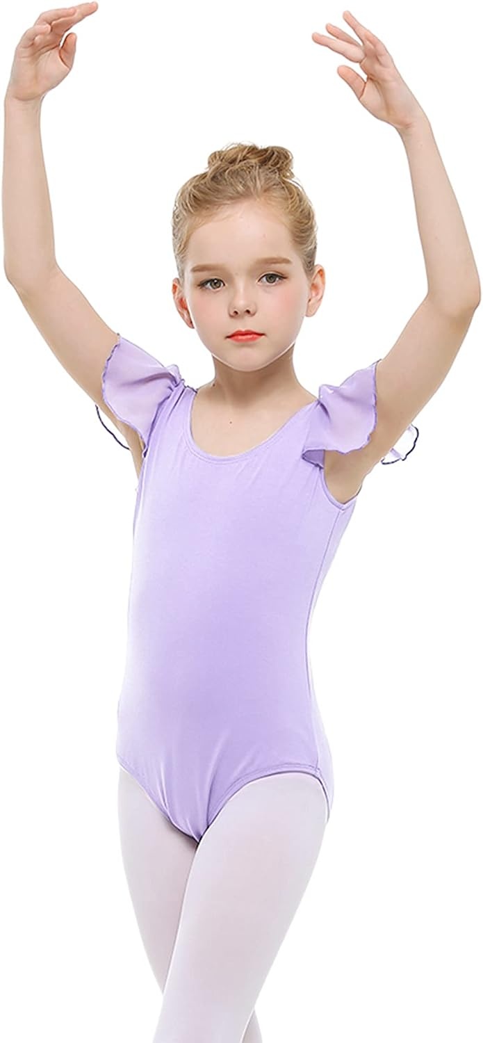 Stelle Girls Ballet Leotard Ruffle Short Sleeve for Dance Gymnastics(Lavender)