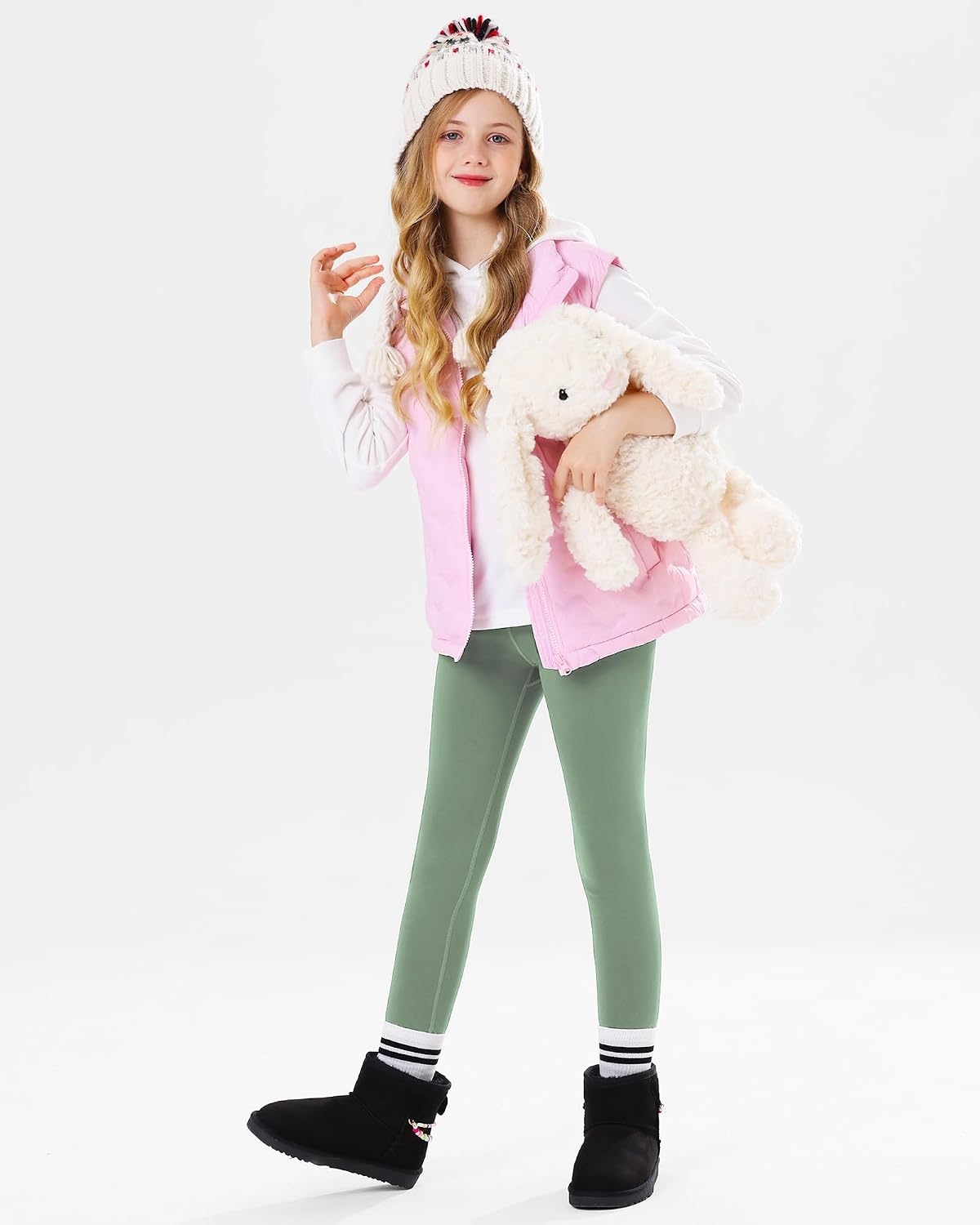 Stelle Girls Fleece Lined Leggings with Hidden Pocket High Waisted Pants | Warm Fleece Lining,Hidden Pocket,High-Waisted Fit,Soft 4-Way Stretch,Moisture-Wicking Comfort for Yoga,Dance Winter Wear(Jade Green)