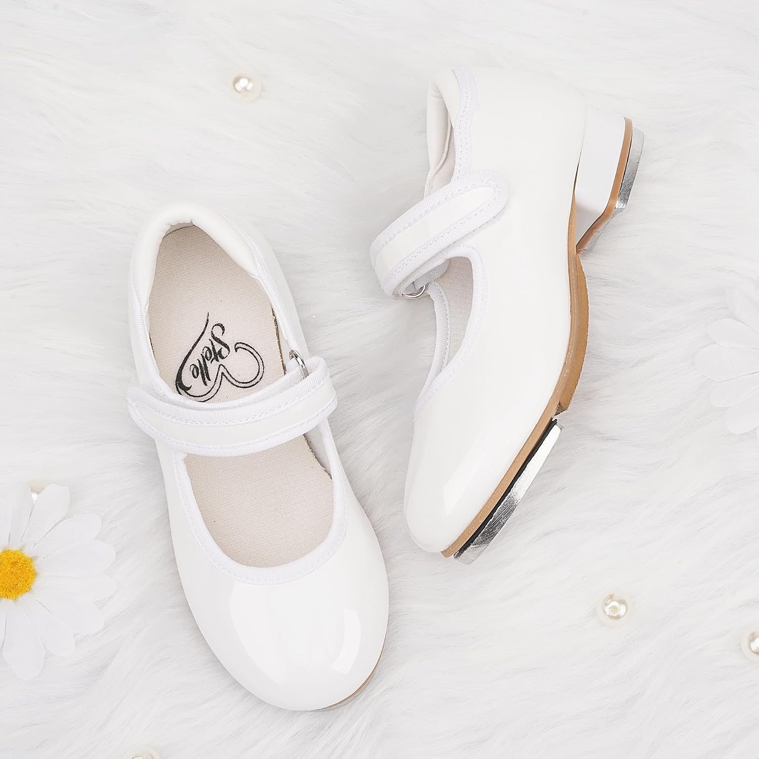Stelle Tap Shoes for Girls Toddler Boys PU Leather Dance Shoes(Toddler/Little Kid/Big Kid)(White)