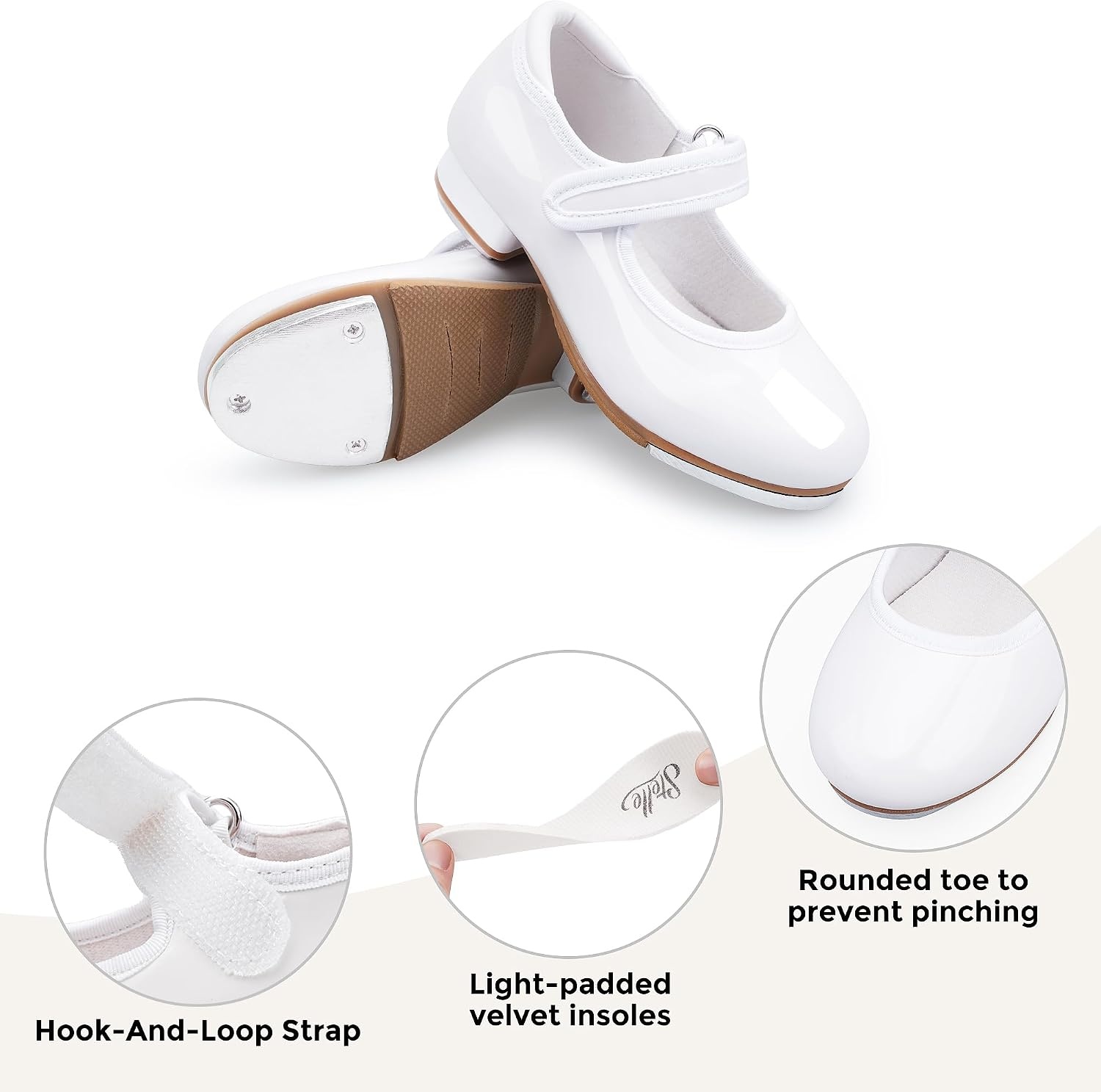 Stelle Tap Shoes for Girls Toddler Boys PU Leather Dance Shoes(Toddler/Little Kid/Big Kid)(White)