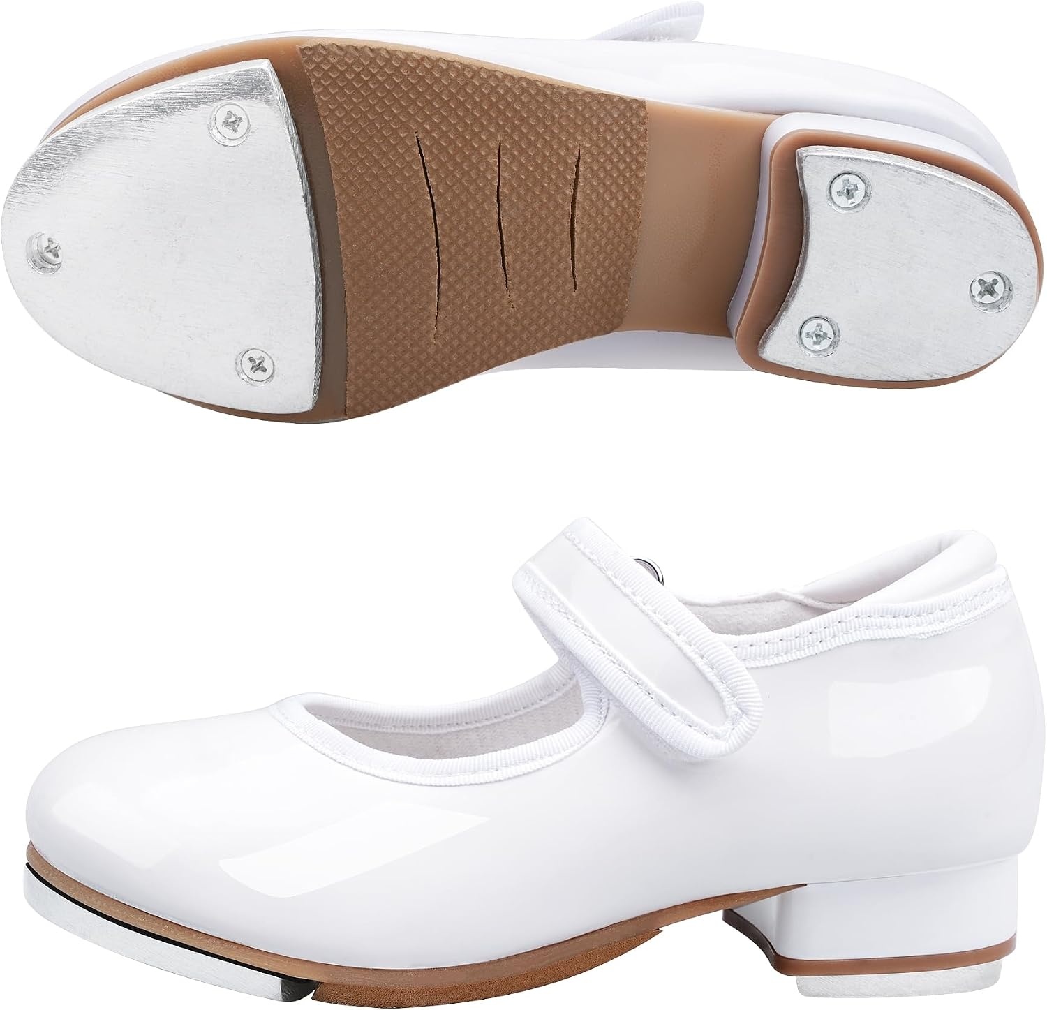 Stelle Tap Shoes for Girls Toddler Boys PU Leather Dance Shoes(Toddler/Little Kid/Big Kid)(White)