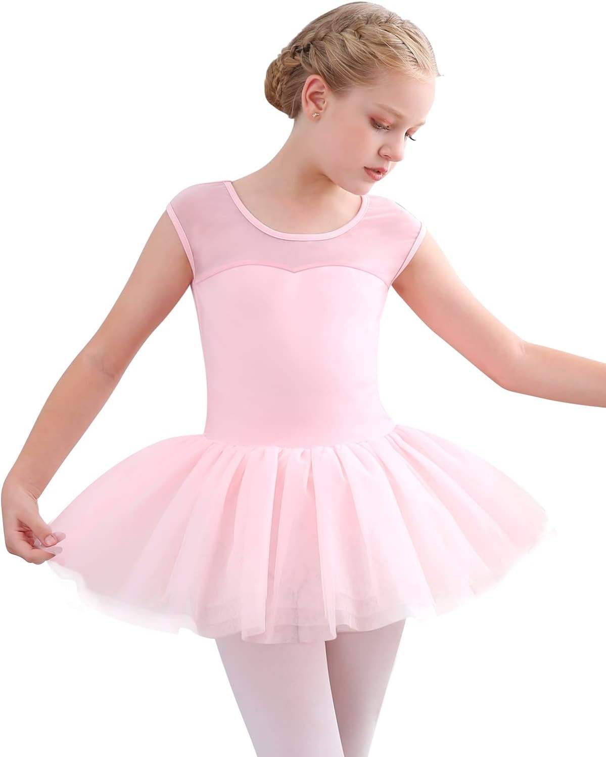 Stelle Ballet Leotards for Girls with Tutu Skirt Ballerina Dance Costumes(01-ballet Pink)