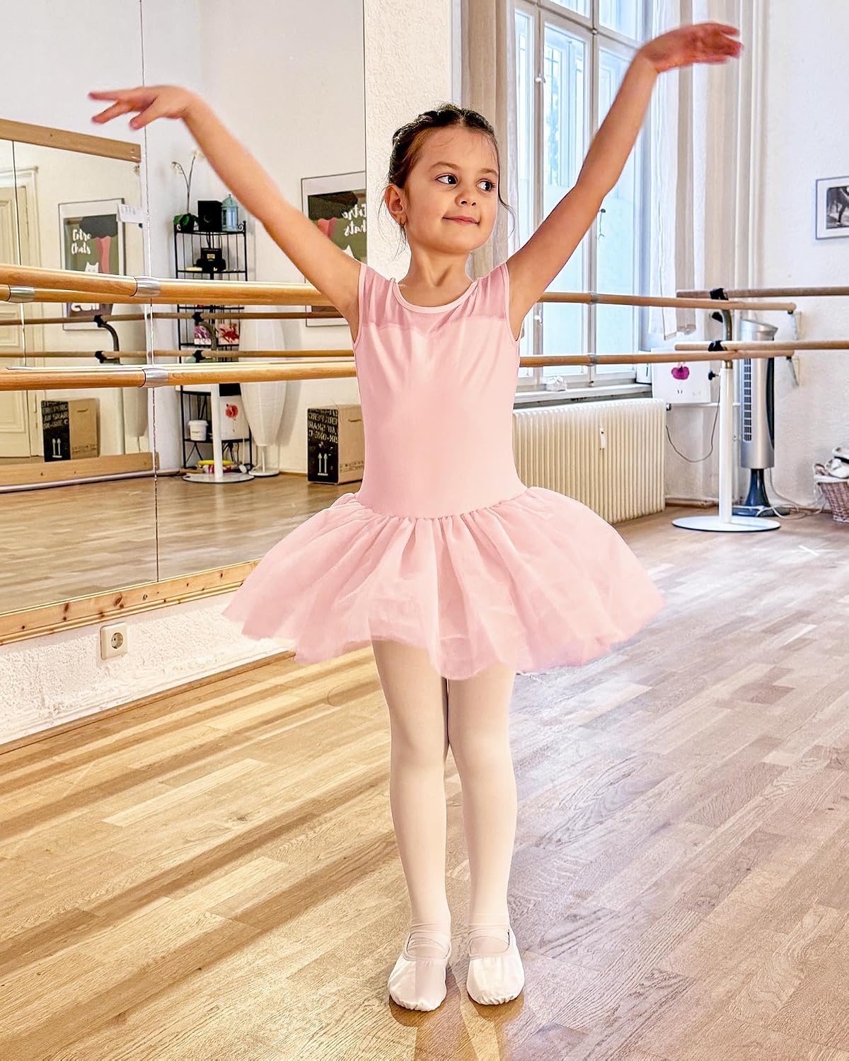 Stelle Ballet Leotards for Girls with Tutu Skirt Ballerina Dance Costumes(01-ballet Pink)