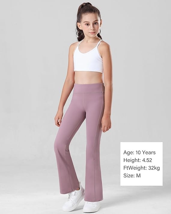 Stelle Girl’s Flare Leggings with Pockets High Waisted Bootcut Yoga Pants Kids Dance Bell Bottoms Leggings(16-c6-black/Dusty Lavender)
