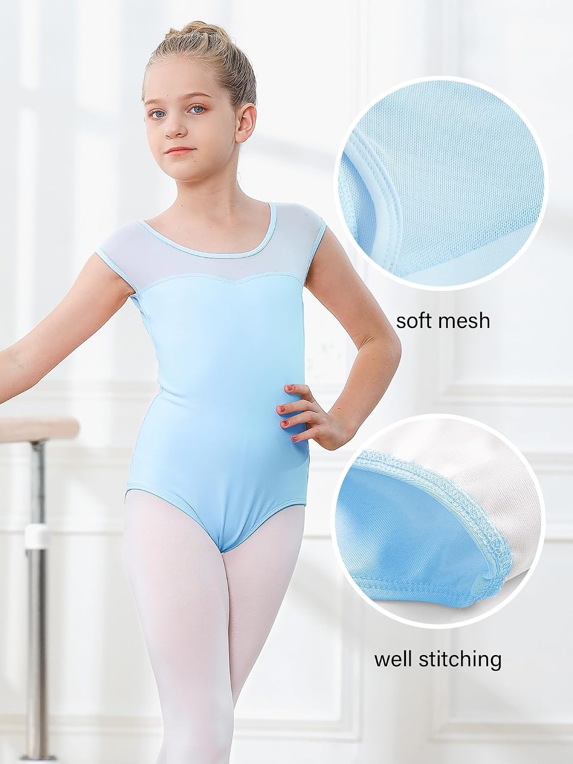 Stelle Girls Ballet Leotards Cotton Mesh Cap Sleeve for Dance Class | Breathable cotton, Mesh shoulders, Inner lining, Ballet, Dance, Gymnastics, Toddler, Little Big Kids, Performance, Ballerina(Blue (Mesh Cap Sleeves))