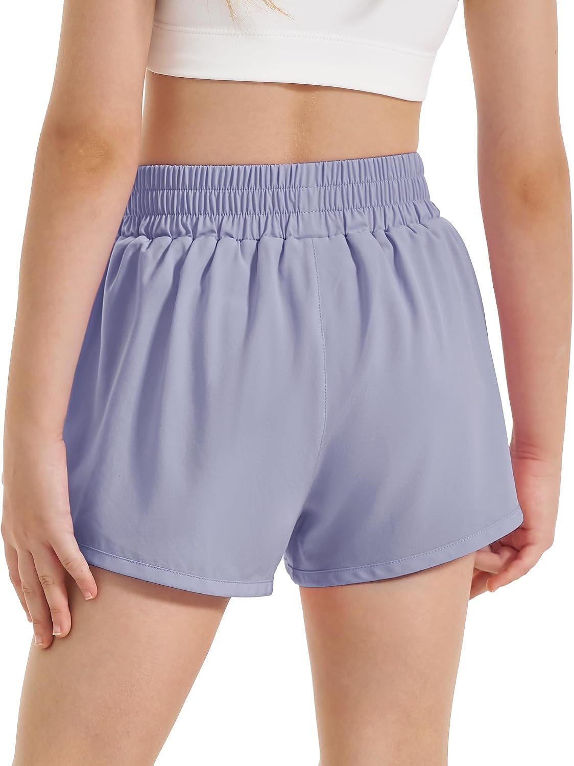 Stelle Girls 2-in-1 Athletic Shorts with Zipper Pockets for Running Sports | Built-in liner, Quick-dry fabric, Elastic waistband, Secure storage, Soccer, Gym, Outdoor activities(Purple Haze)