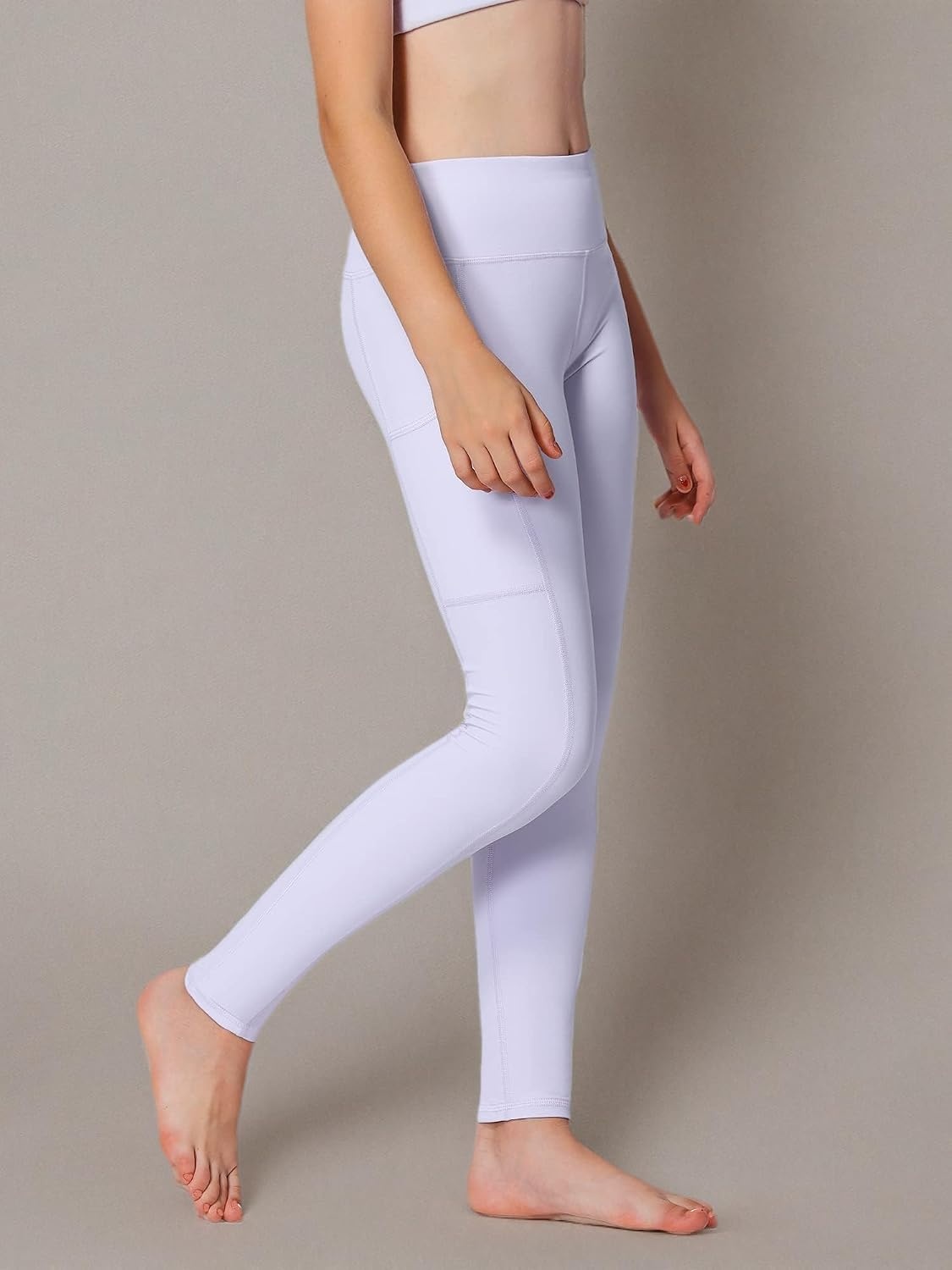 Stelle Girls Leggings with Pockets Kids Dance Yoga Running Athletic Pants | Soft 4-Way Stretch,High-Rise Wide Waistband,Side Pockets,Moisture-Wicking,Non-See-Through for Dance,Yoga,Running,Daily Wear(Lavender (2 Side Pocket))