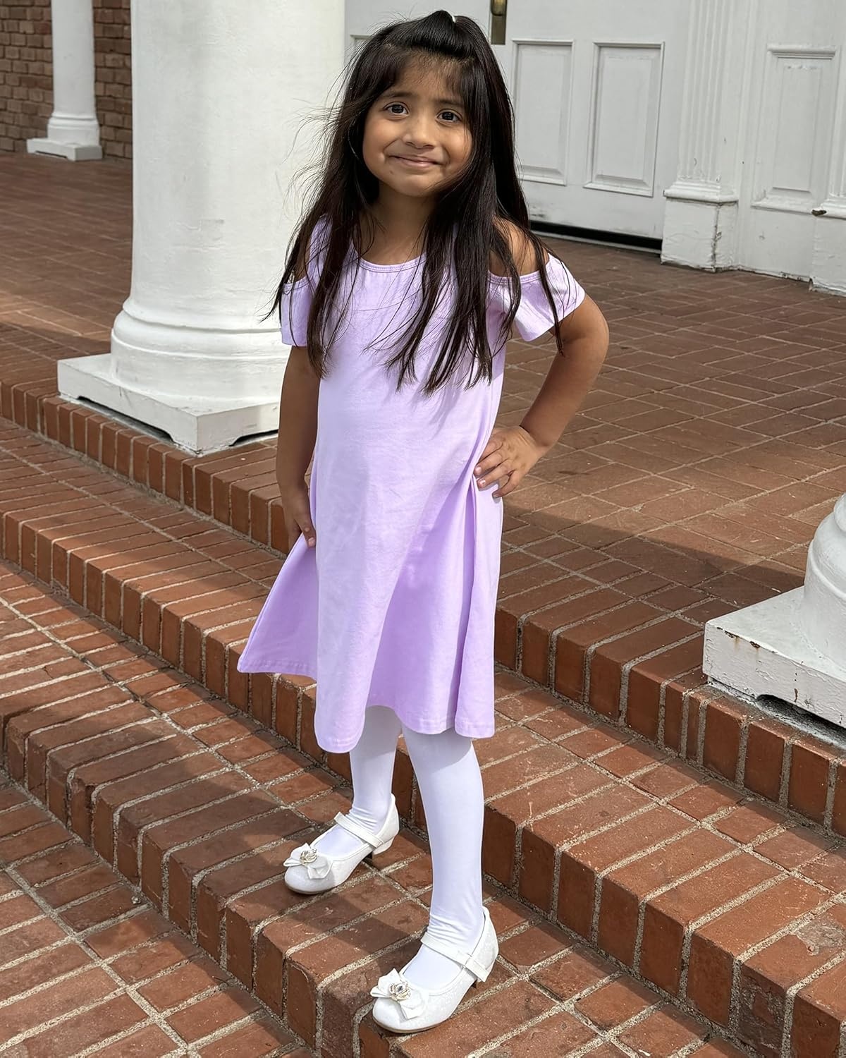 Stelle Girls Cotton Short Sleeve Twirl Skater Dress 3T-12Y | Twirl-Friendly Skirt, A Line,Criss Cross Back,Dress for School,Dance,Playwear,Casual,Active,Soft Stretch Breathable Comfy(Cd001-lavender-cold Shoulder)