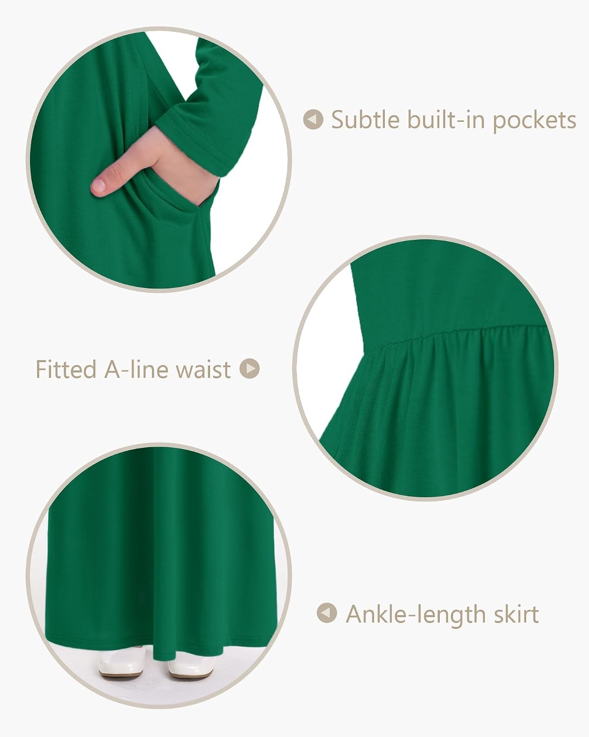 Stelle Girls Long Sleeve Maxi Dress with Pockets 6-15 Years(Green)